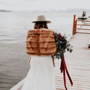 Vintage Fur Stole Wrap Shawl with Pockets